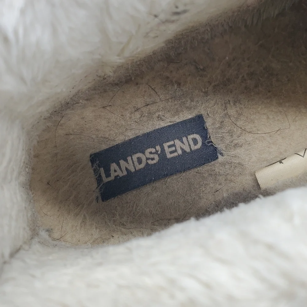 Lands' End Shoes Youth 4M Slippers Sherpa Cozy Fuzzy Lining Soft Upper